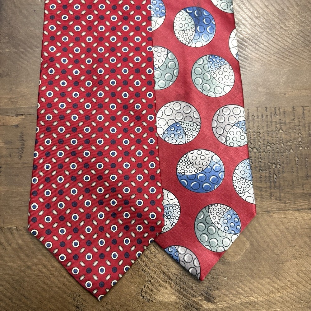 Vintage Christian Dior Mens Ties Lot Of 2‎ Silk Cravates Red Blue All Over Print